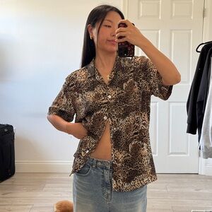 Leopard Print Short Sleeve Shirt - Brown